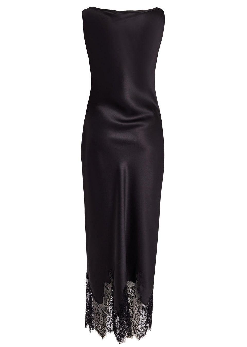 Quiz Black Petite Satin Lace Trim Midaxi Dress