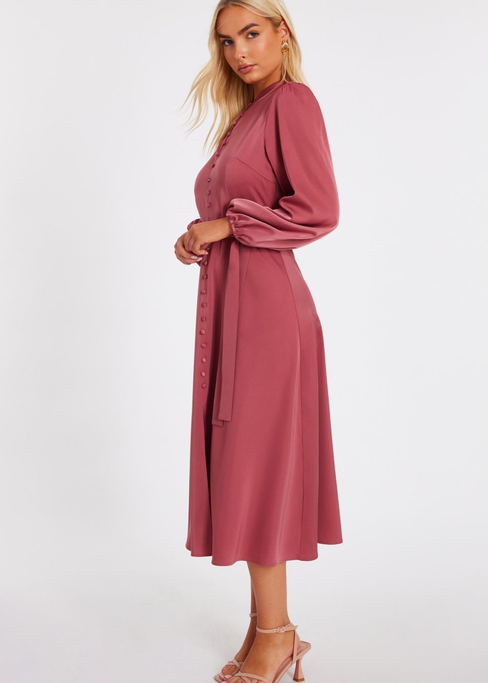 Quiz Lilac Satin Button Front Midaxi Dress