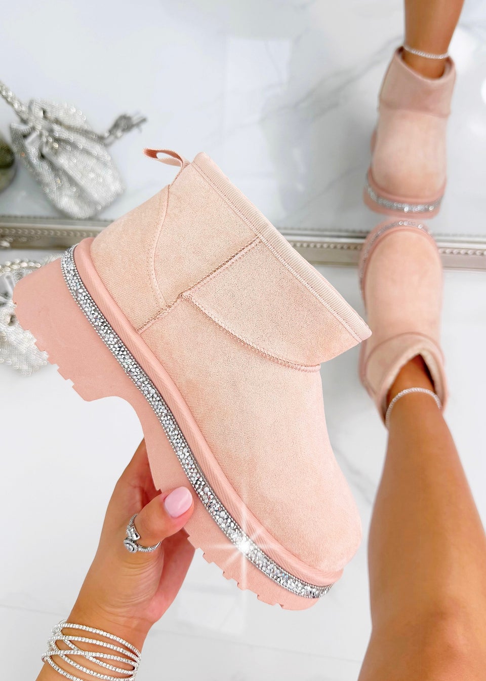 Love Lemonade Pink Crystal Trim Cosy Boots