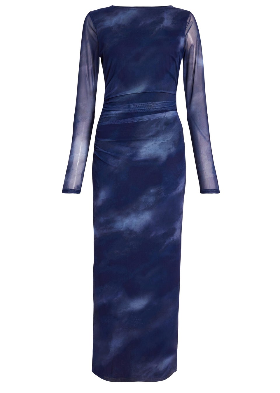 Quiz Blue Printed Long Sleeve Midaxi Dress