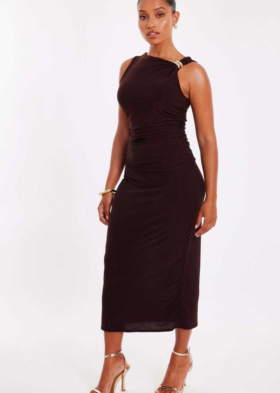Quiz Brown Petite Midaxi Dress