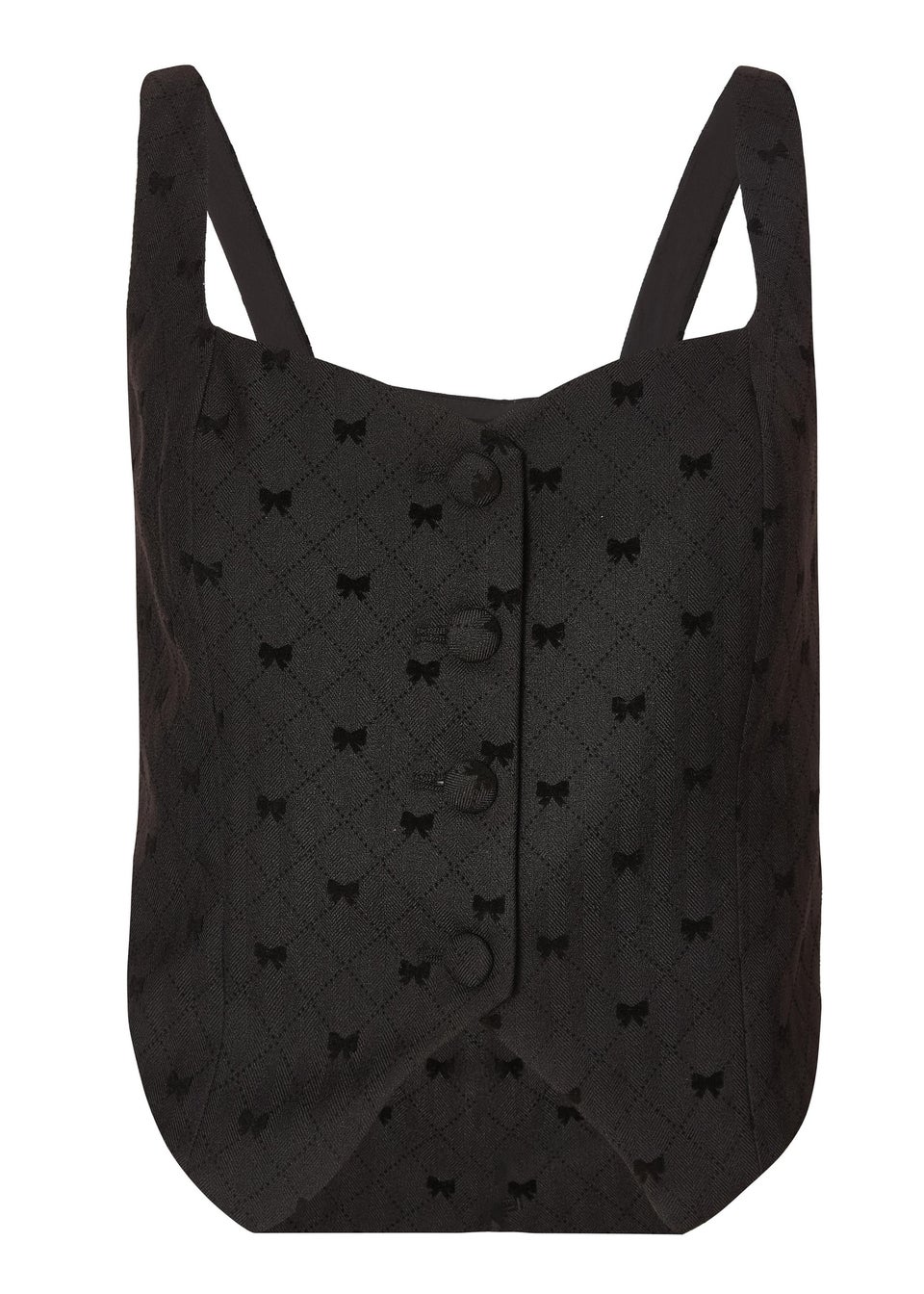 Quiz Black Woven Bow Detail Waistcoat