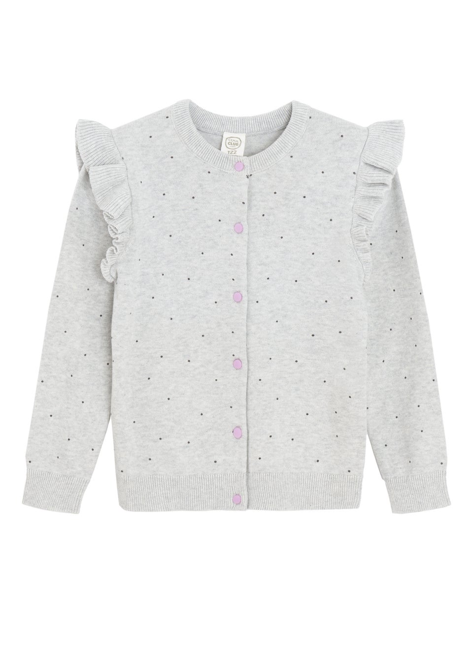 Cool Club Grey Button-Up Polka Dot Ruffle Shoulder Cardigan (3-8 yrs)