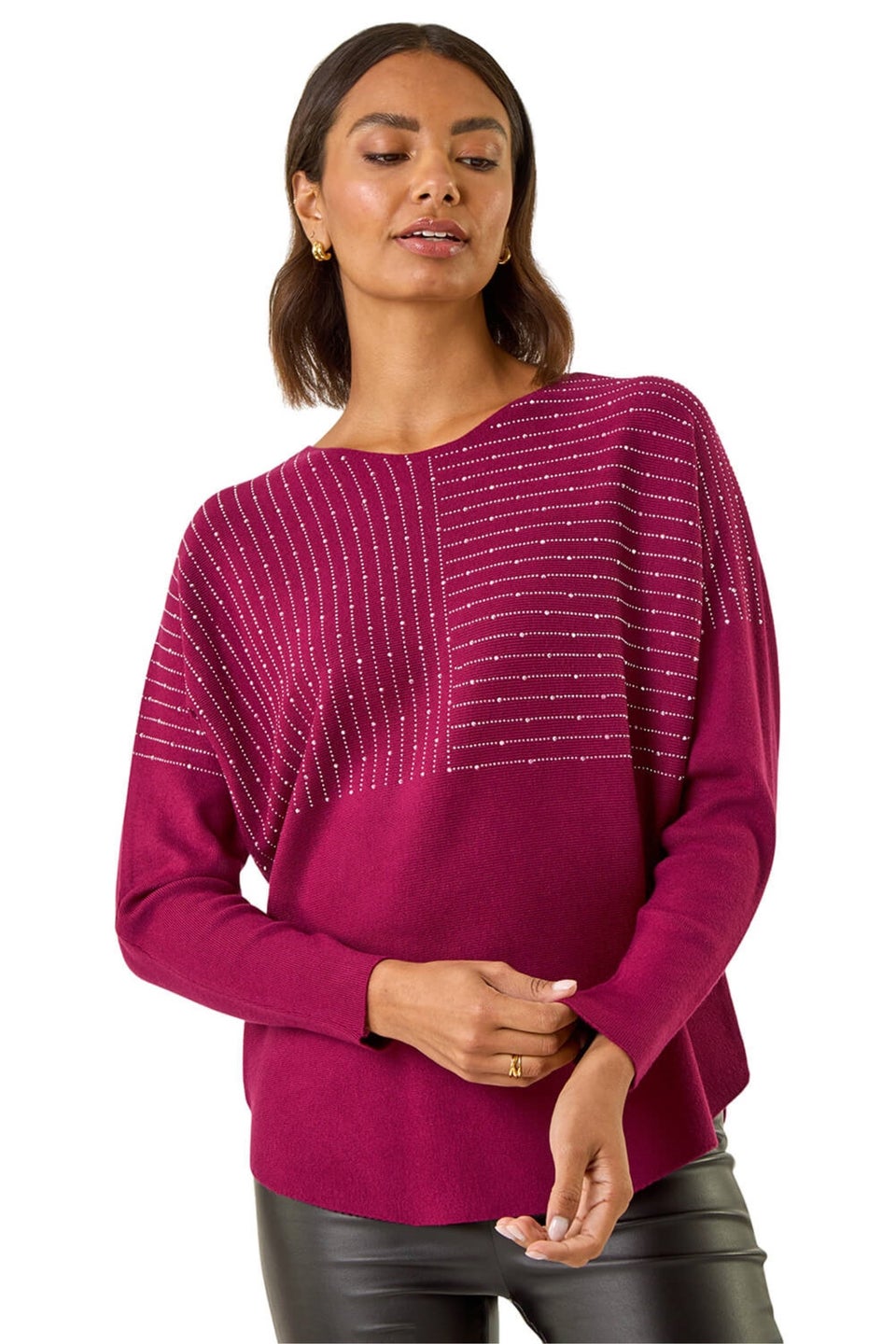 Roman Wine Embellished Stripe Knit Jumper