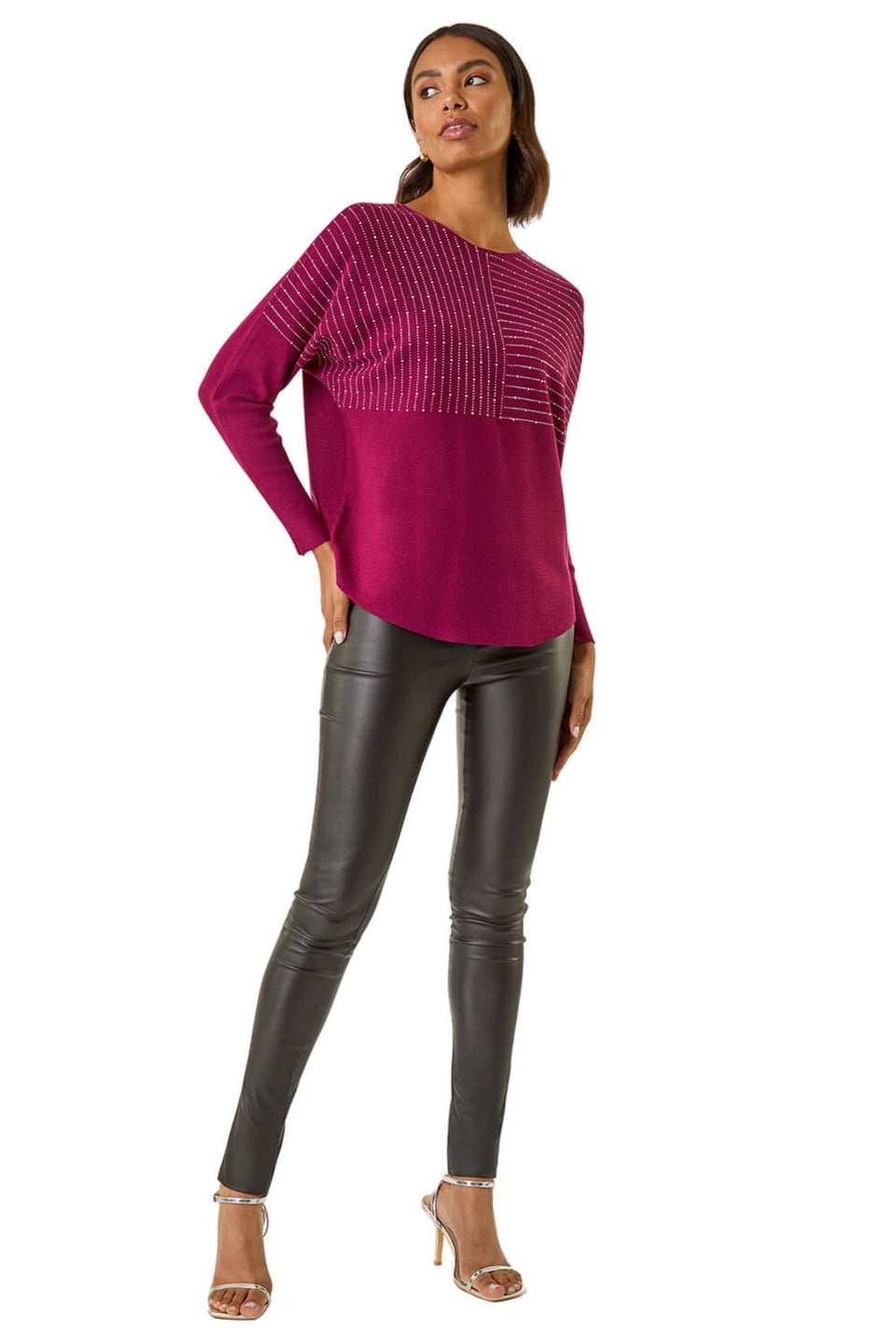 Roman Wine Embellished Stripe Knit Jumper