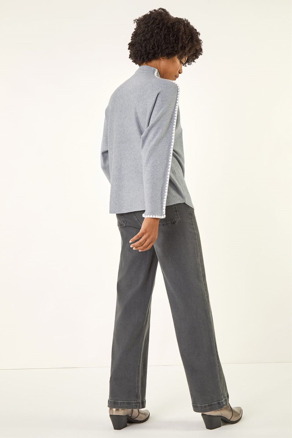 Roman Dark Grey Hotfix Blanket Stitch Knit Jumper