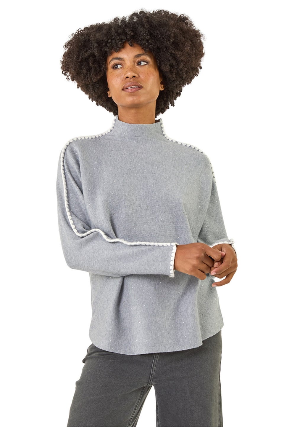 Roman Dark Grey Hotfix Blanket Stitch Knit Jumper