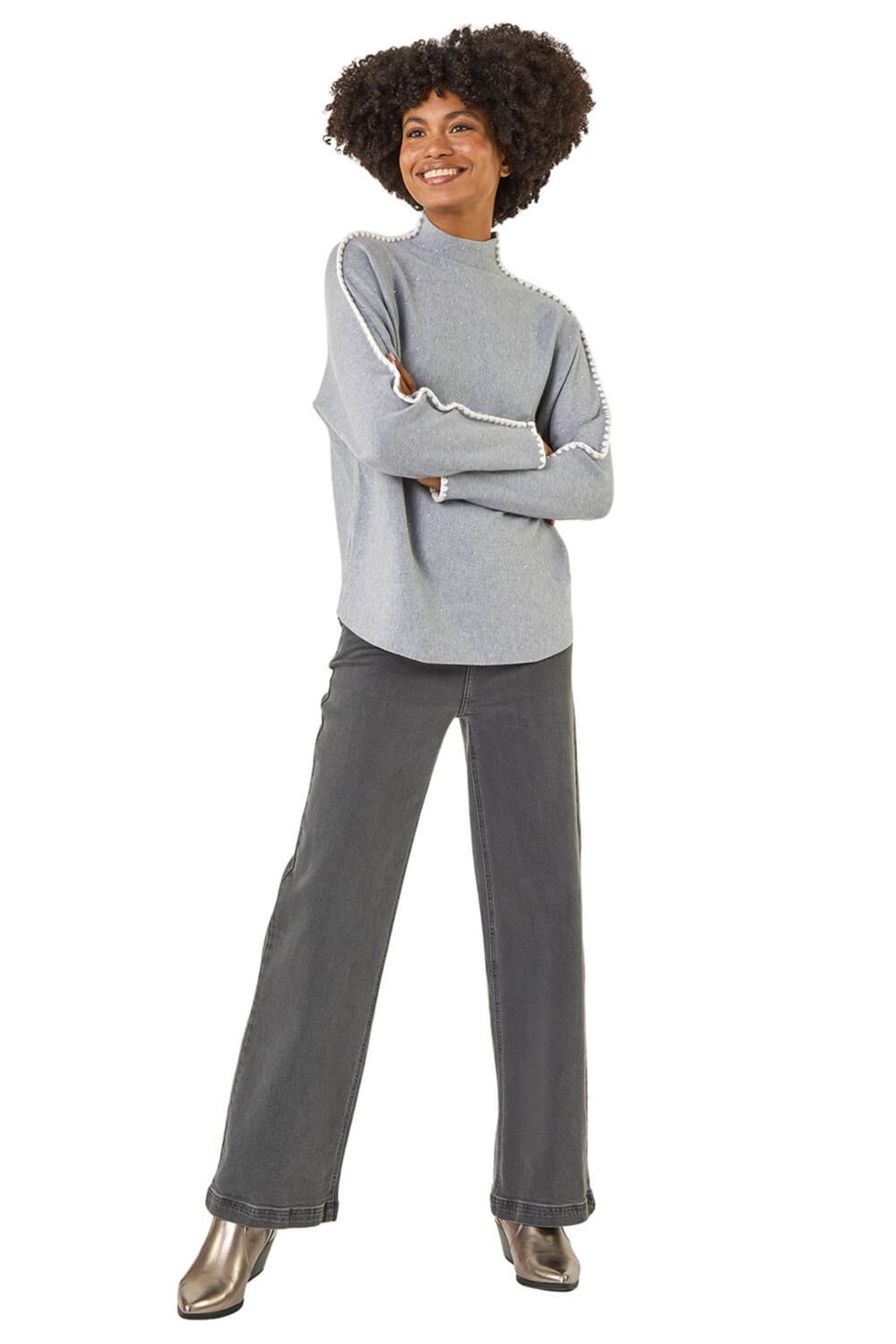 Roman Dark Grey Hotfix Blanket Stitch Knit Jumper