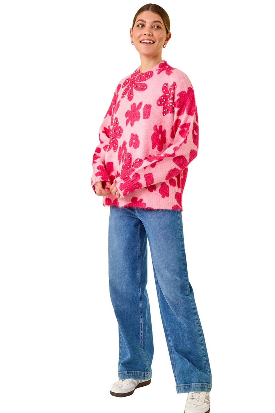 Roman Pink Floral Hotfix Knit Jumper