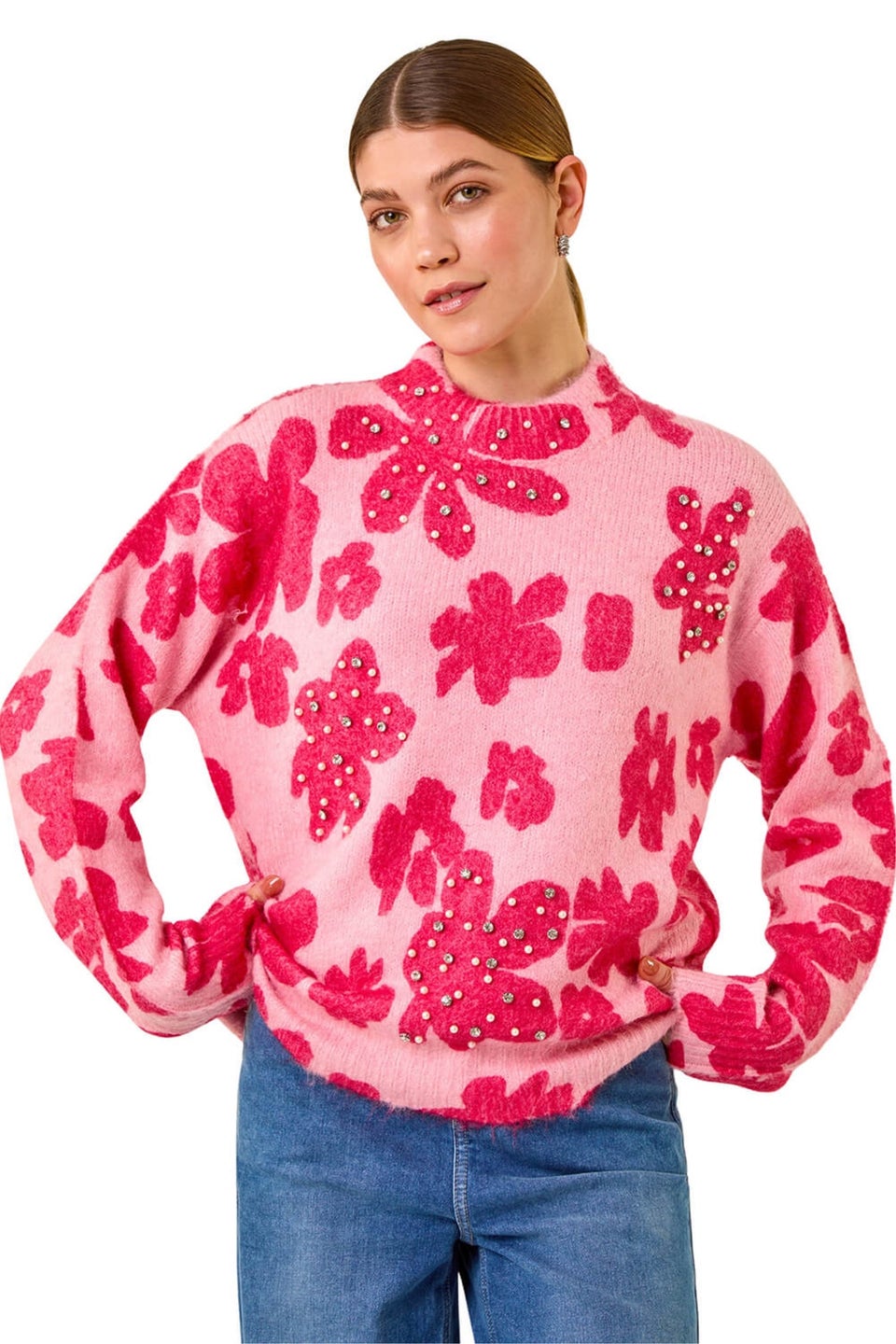 Roman Pink Floral Hotfix Knit Jumper