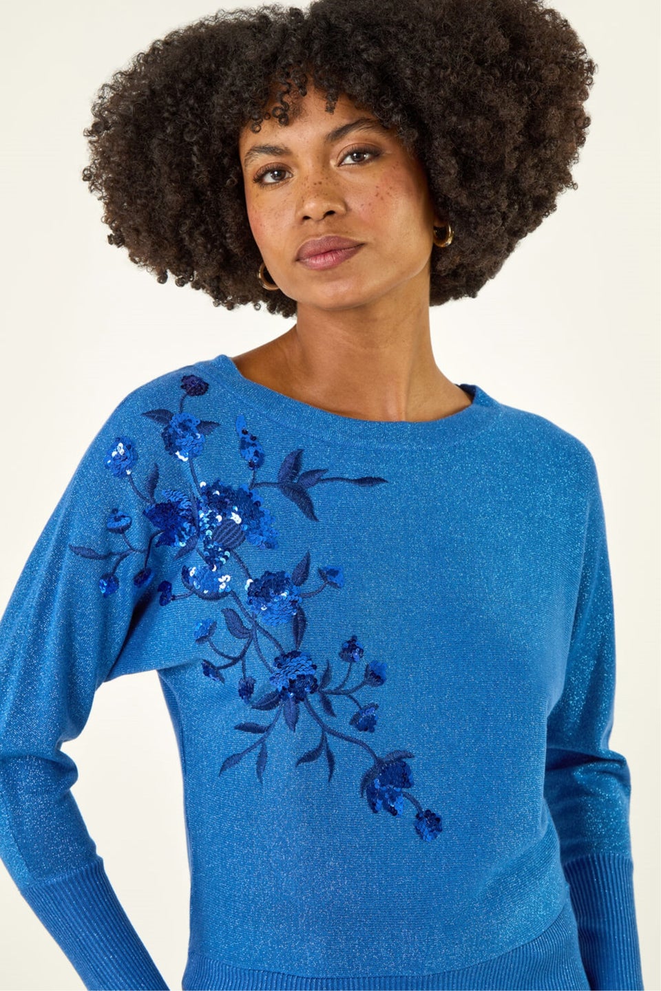 Roman Blue Floral Sequin Knit Jumper