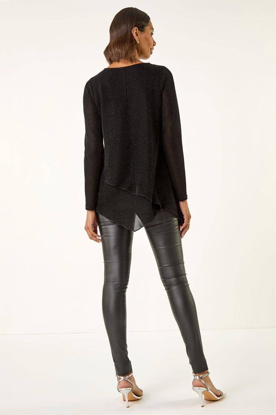 Roman Black Sparkle Asymmetric Layered Top
