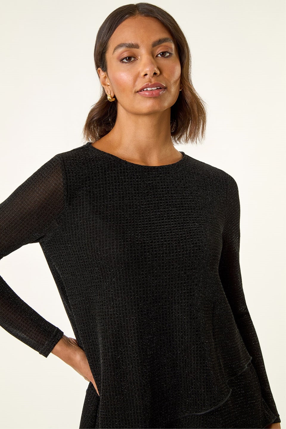 Roman Black Sparkle Asymmetric Layered Top