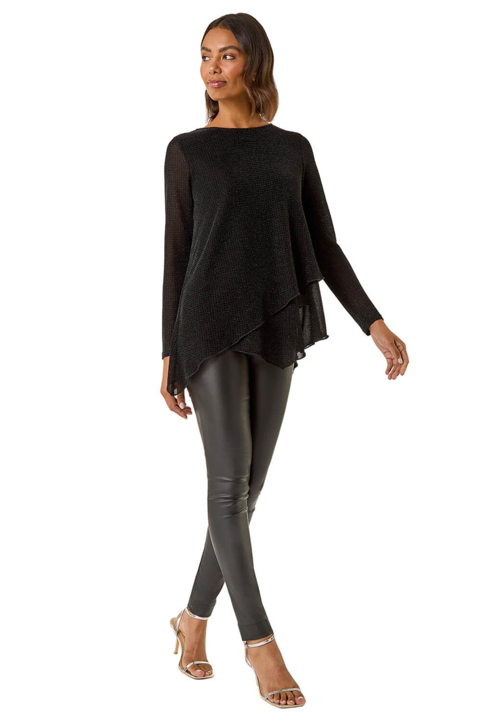 Roman Black Sparkle Asymmetric Layered Top