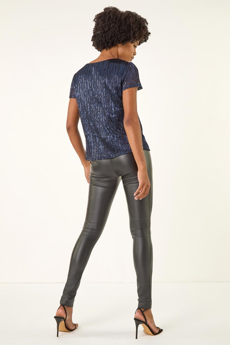 Roman Navy Metallic Sequin Plisse Top