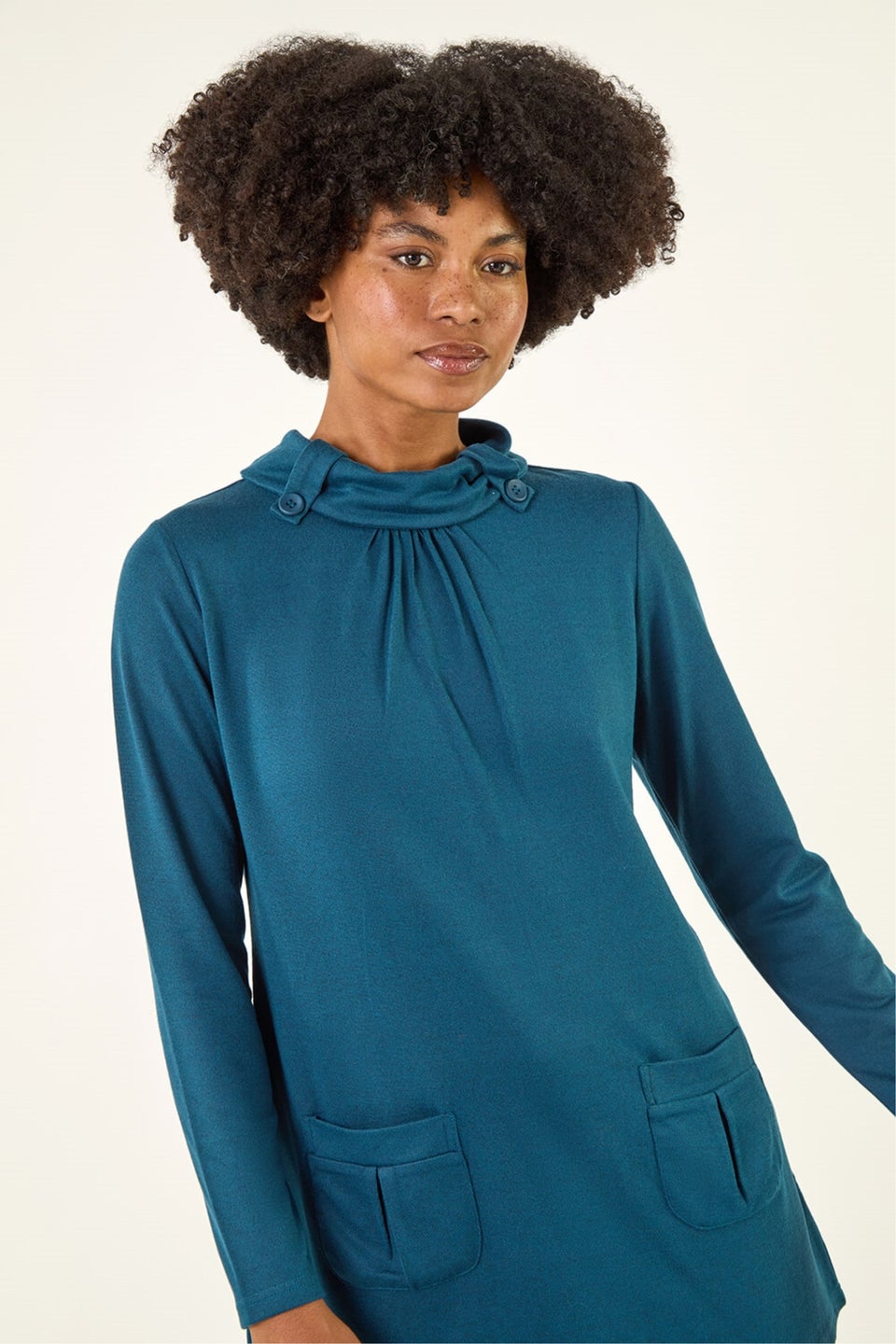 Roman Teal Snit Pocket Tunic Top