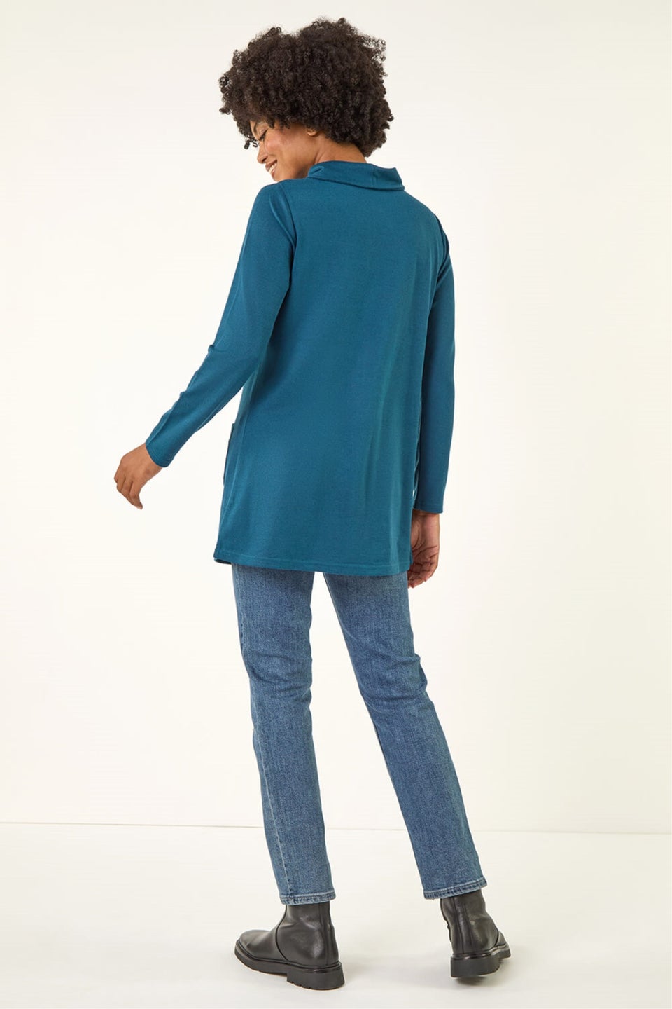 Roman Teal Snit Pocket Tunic Top