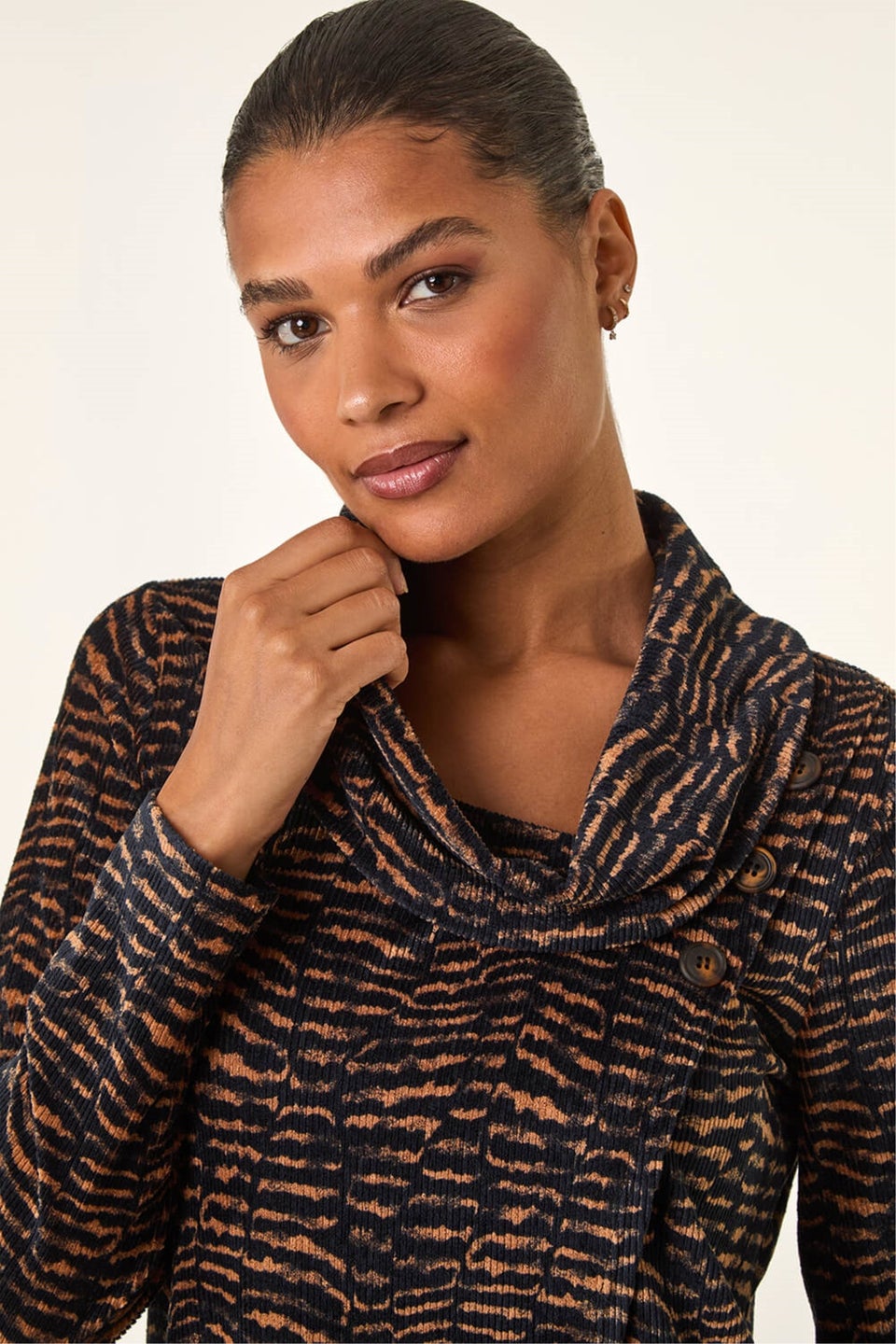 Roman Tan Chenille Cowl Neck Tunic Top