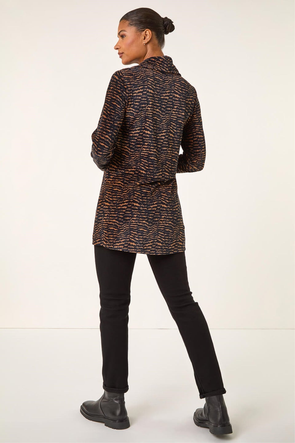 Roman Tan Chenille Cowl Neck Tunic Top