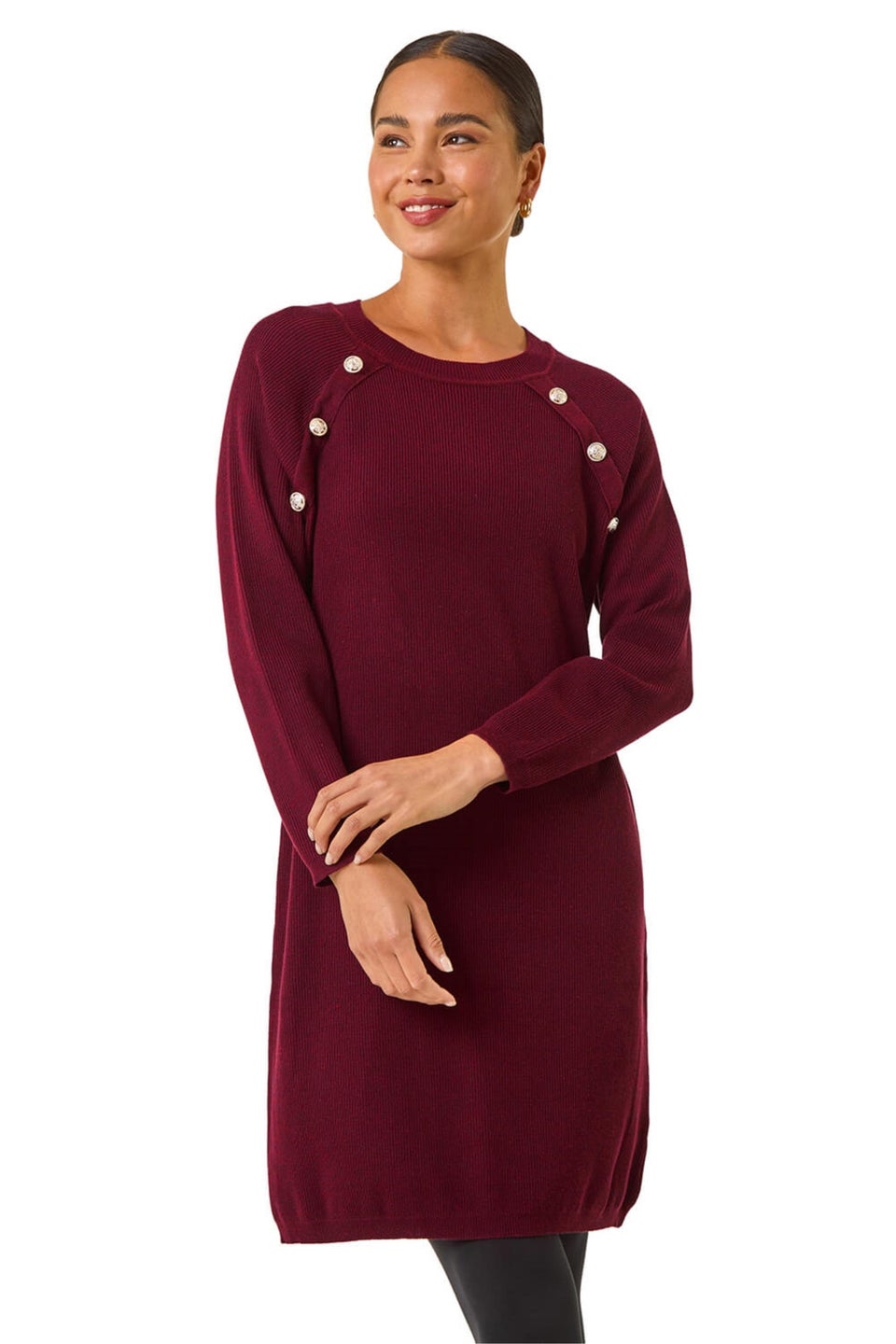 Roman Wine Petite Button Detail Knit Dress