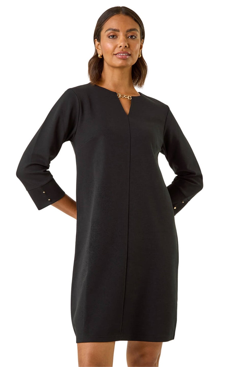 Roman Black Keyhole Chain Shift Dress