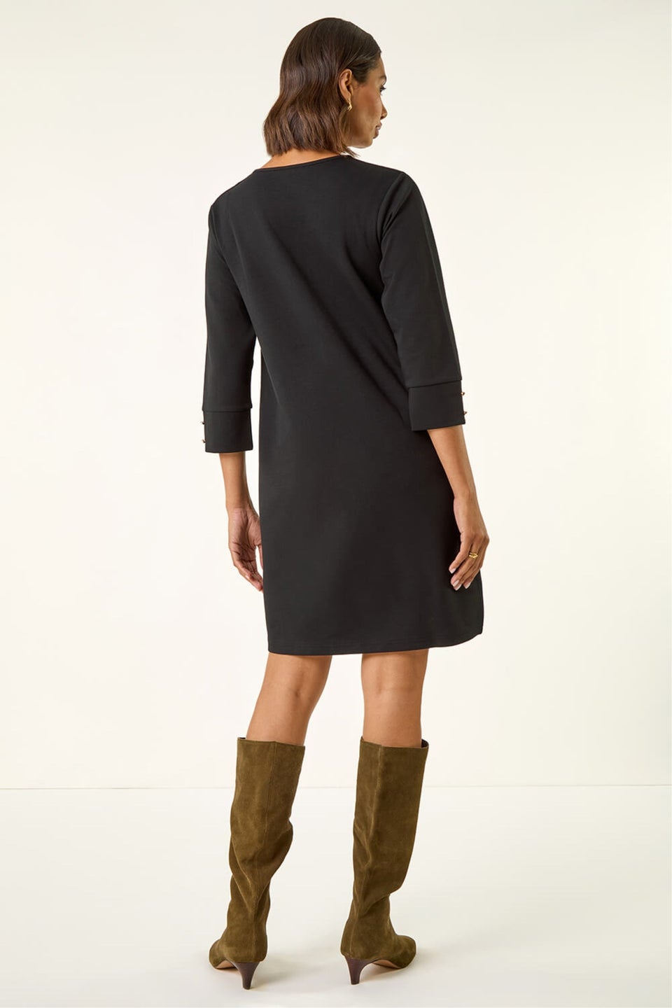 Roman Black Keyhole Chain Shift Dress