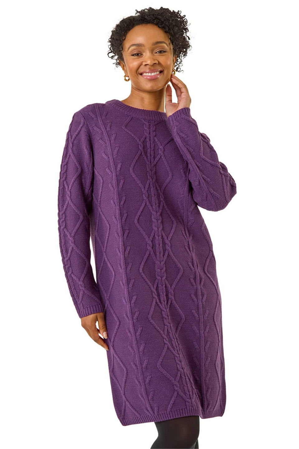 Cable Knit Petite Jumper Dresses Roman Purple Petite Cable Knit
