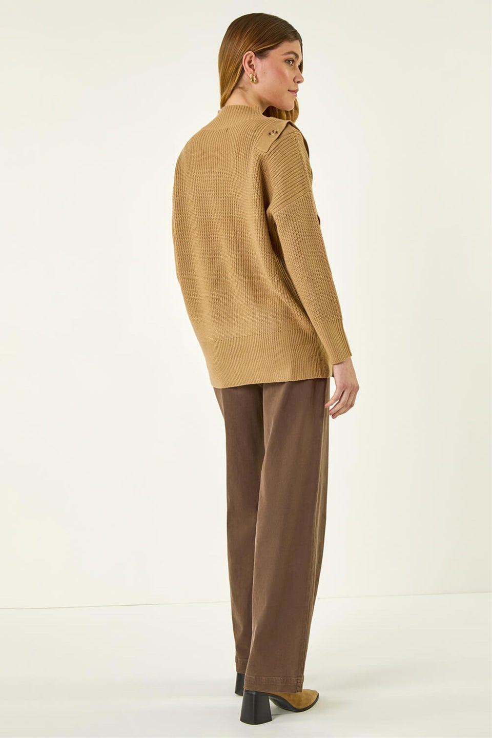 Roman Tan Side Buttoned Knit Jumper