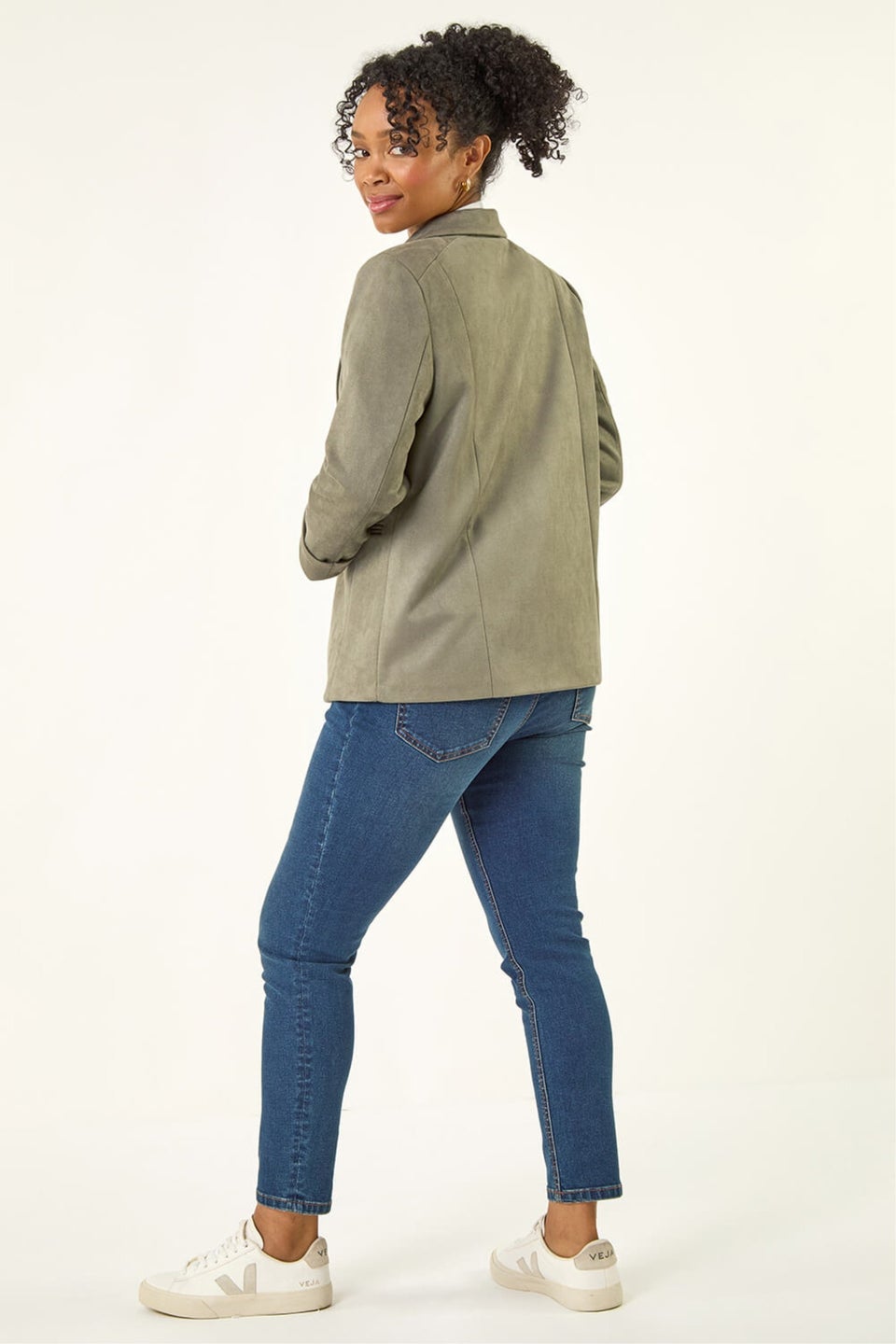 Roman Khaki Petite Suedette Blazer