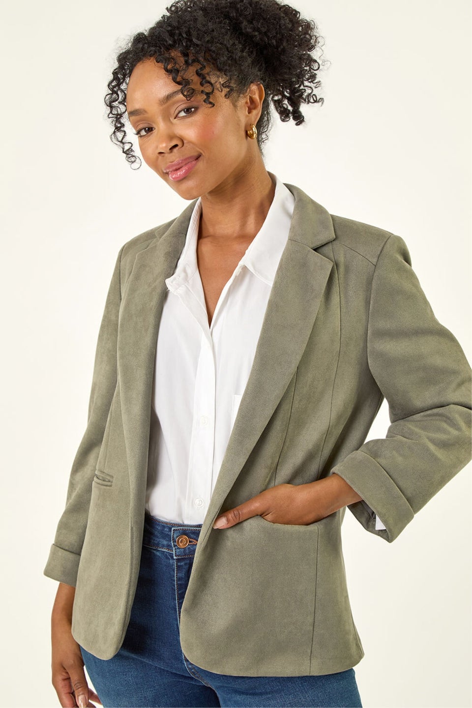 Roman Khaki Petite Suedette Blazer