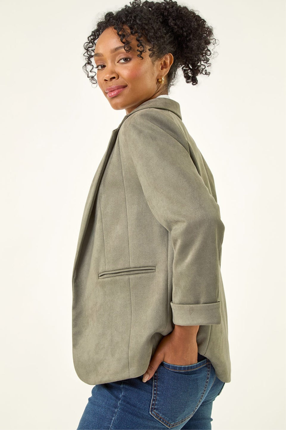 Roman Khaki Petite Suedette Blazer