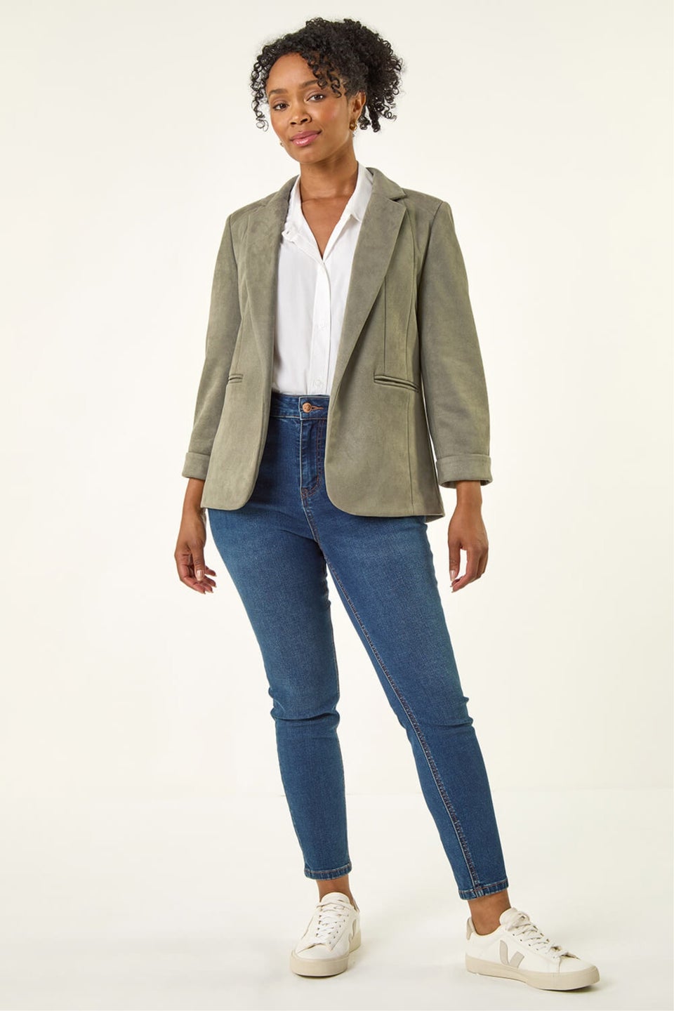 Roman Khaki Petite Suedette Blazer