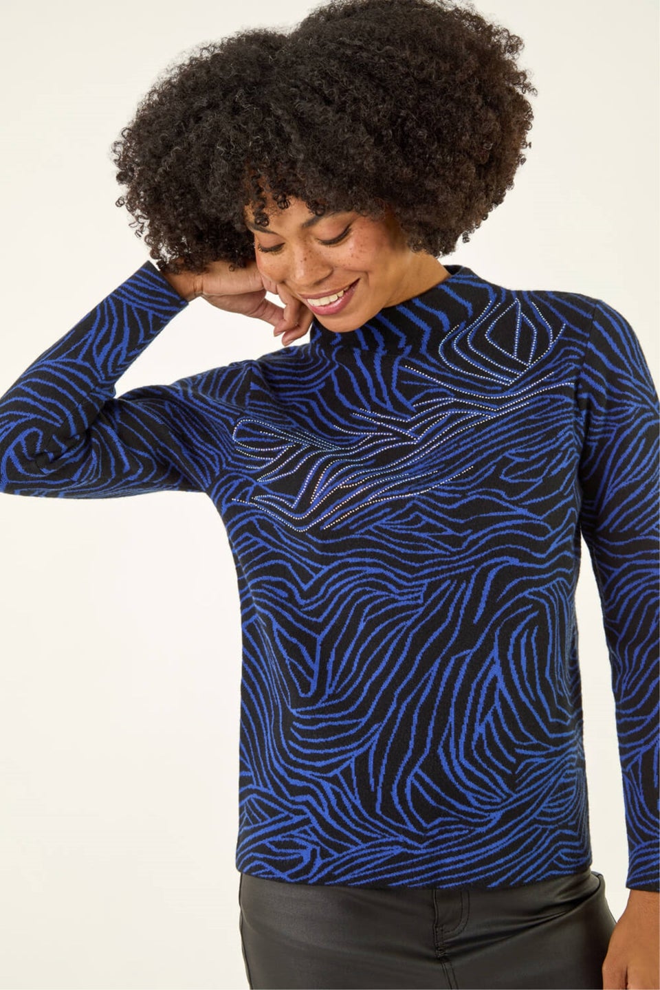 Roman Blue Animal Sequin High Neck Knit Jumper