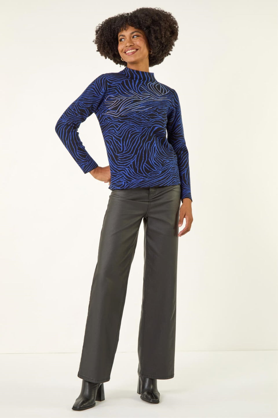 Roman Blue Animal Sequin High Neck Knit Jumper