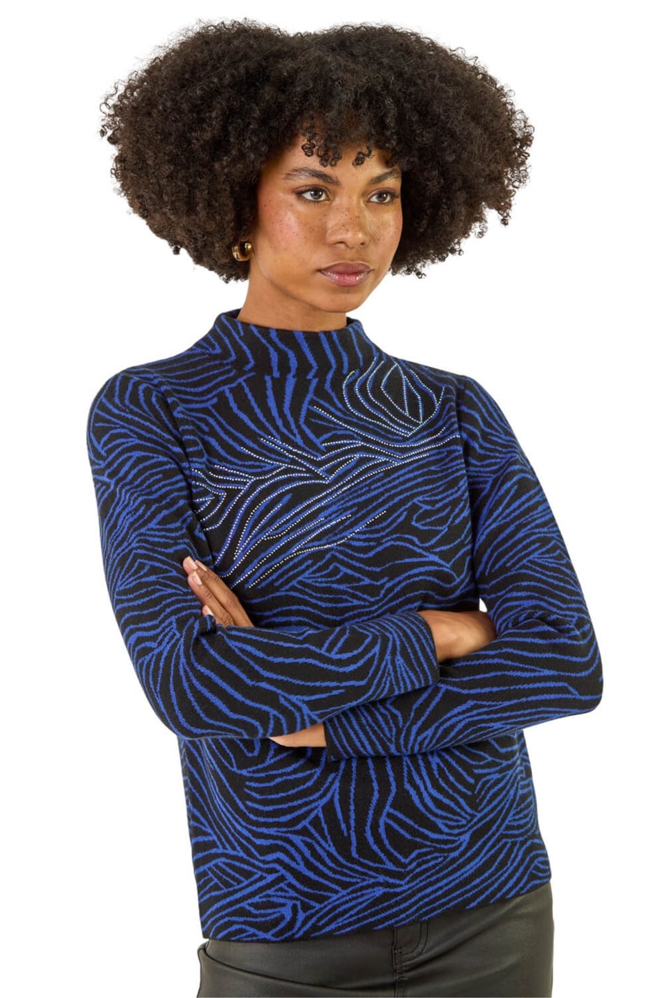Roman Blue Animal Sequin High Neck Knit Jumper