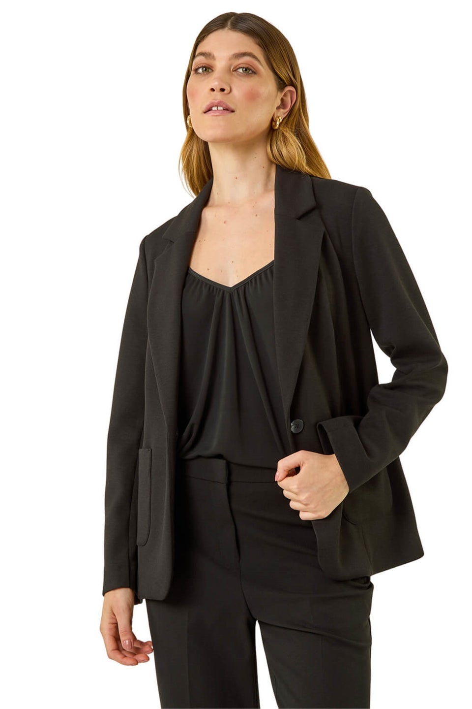 Roman Black Single Breated Smart Blazer