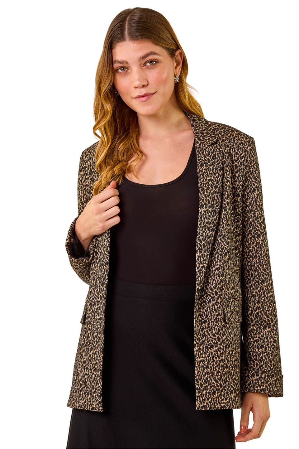 Roman Black Animal Print Stretch Blazer