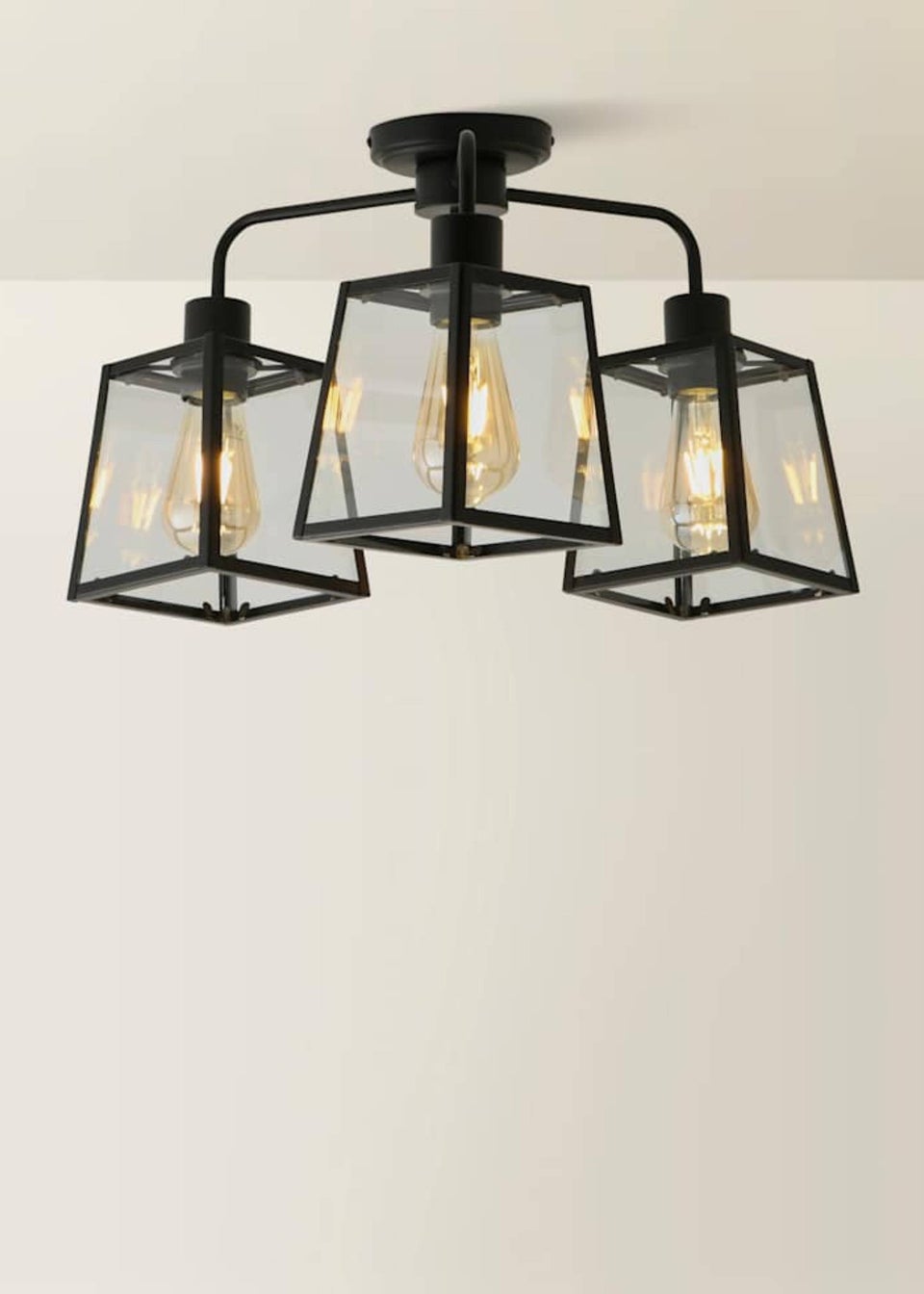 ValueLights Susie 3 Arm Matte Black Glass Lantern Ceiling Light