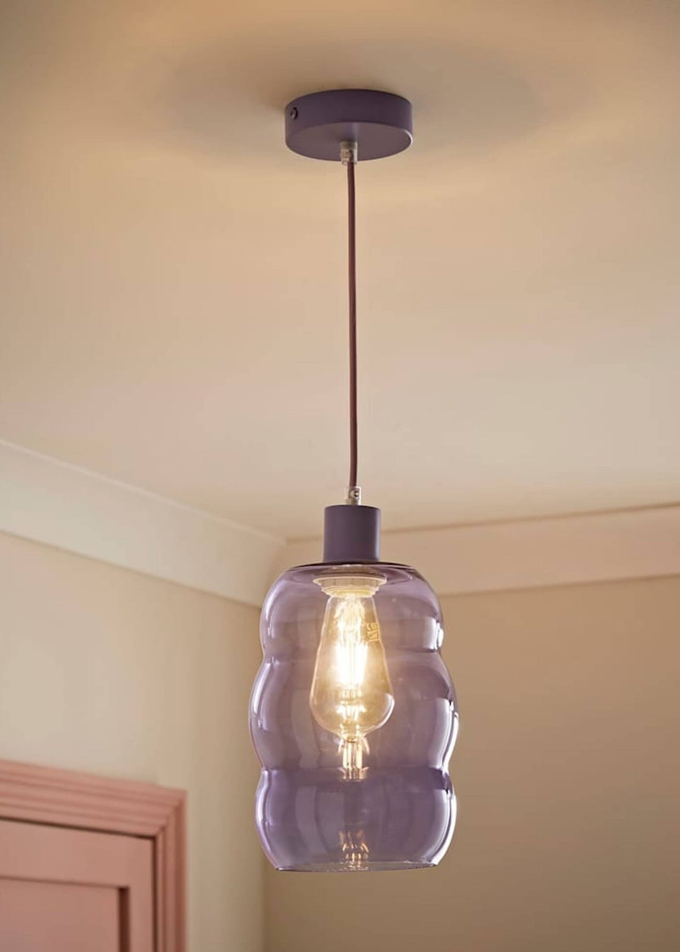 ValueLights Lolly Lilac Glass Bubble Pendant Ceiling Light
