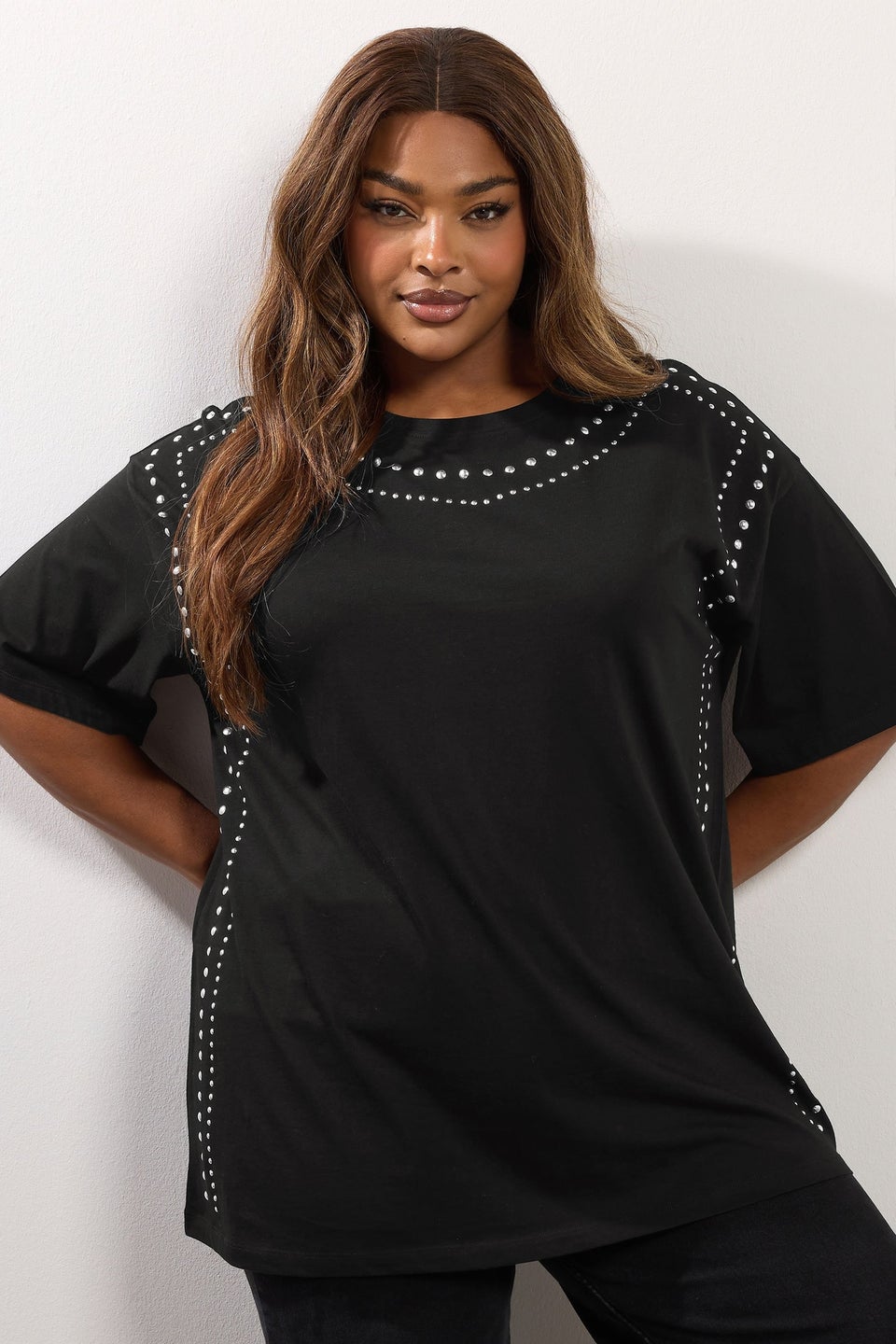 Yours Black Studded Oversized T-Shirt