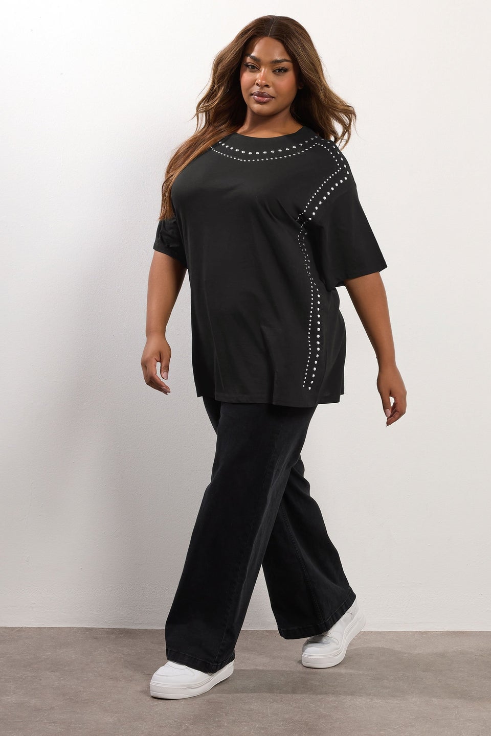 Yours Black Studded Oversized T-Shirt