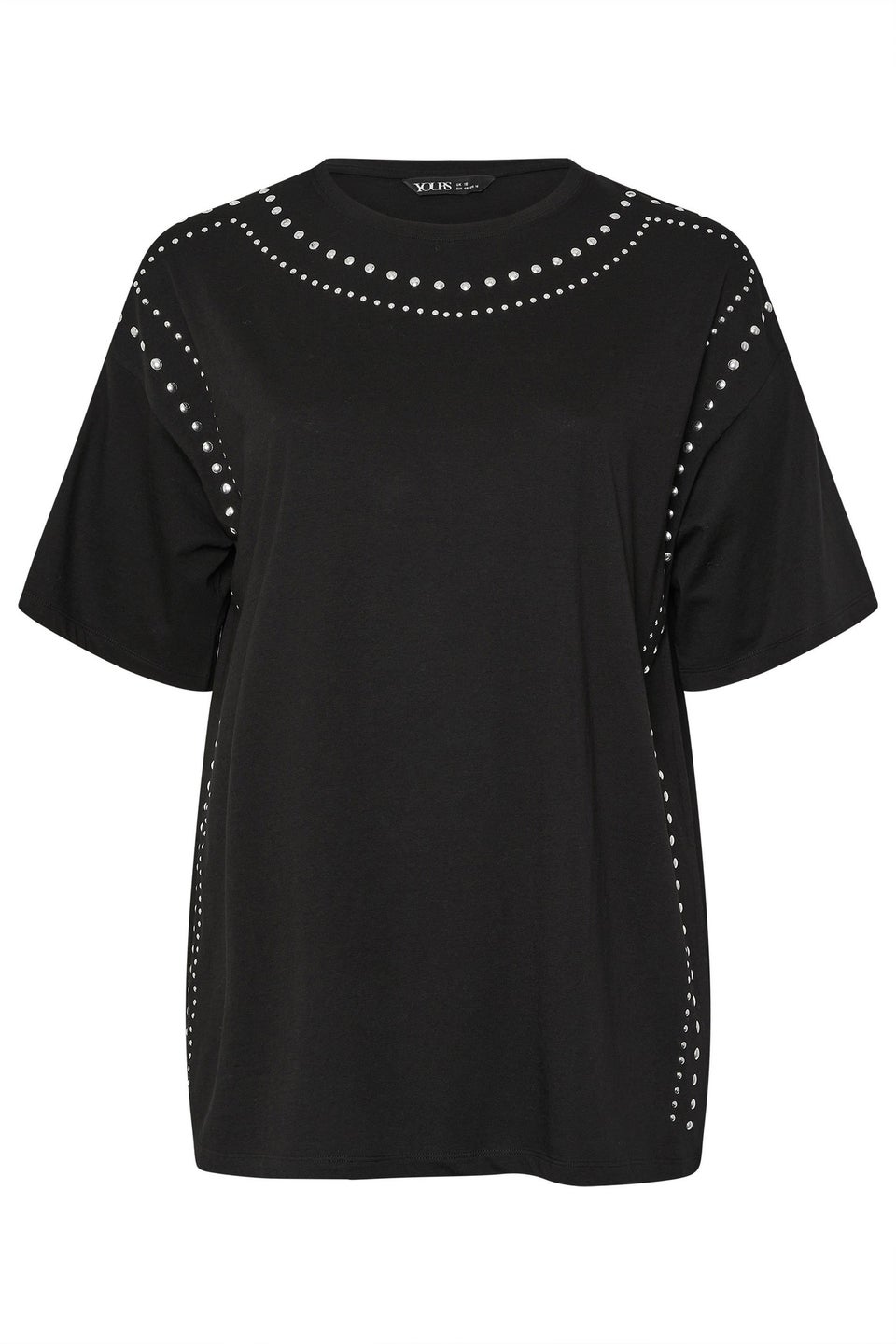Yours Black Studded Oversized T-Shirt