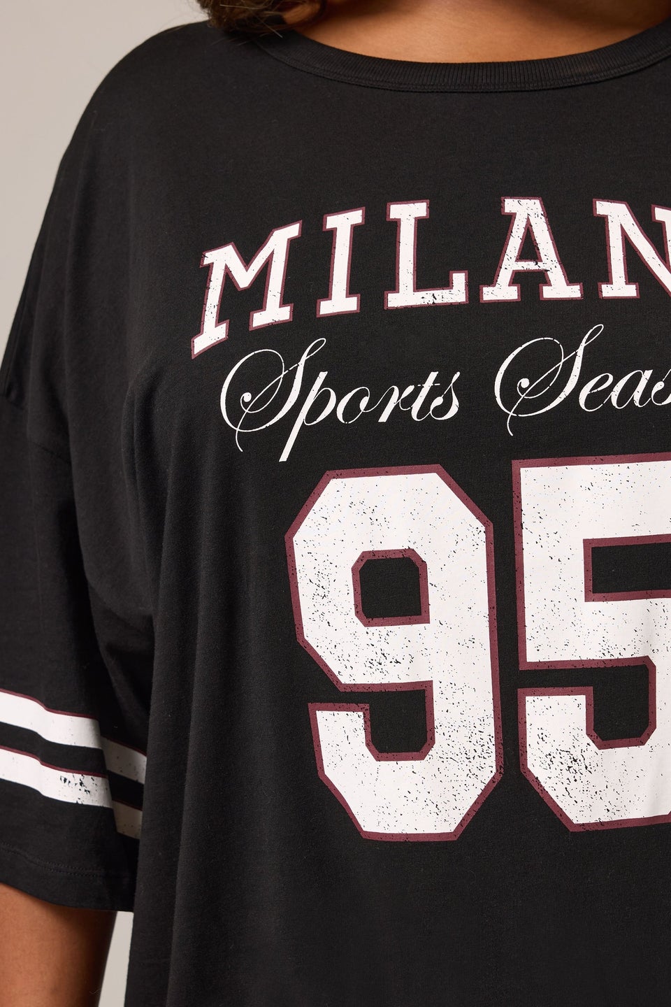 Yours Curve Black 'Milano 95' Varsity Oversized T-Shirt