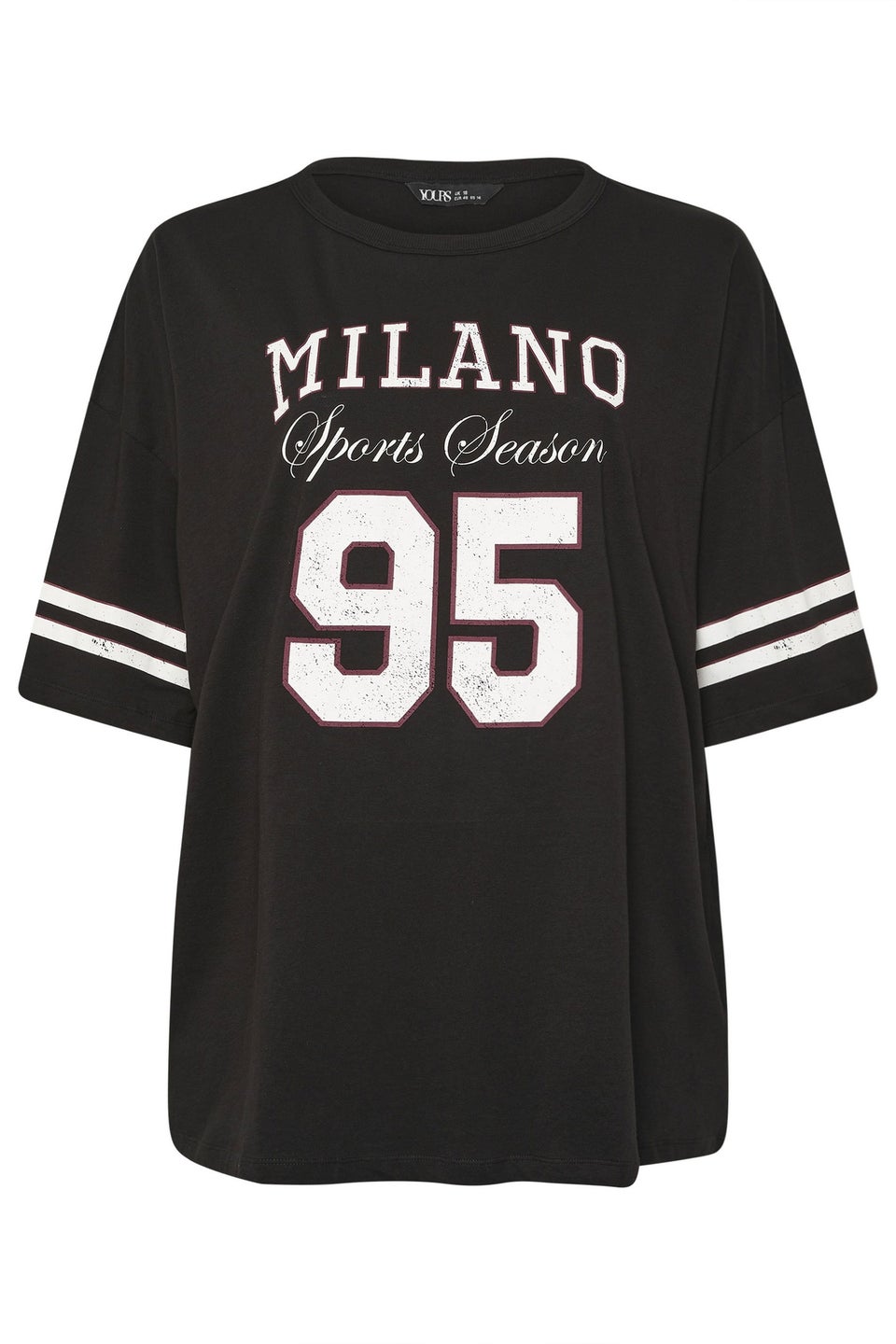 Yours Curve Black 'Milano 95' Varsity Oversized T-Shirt