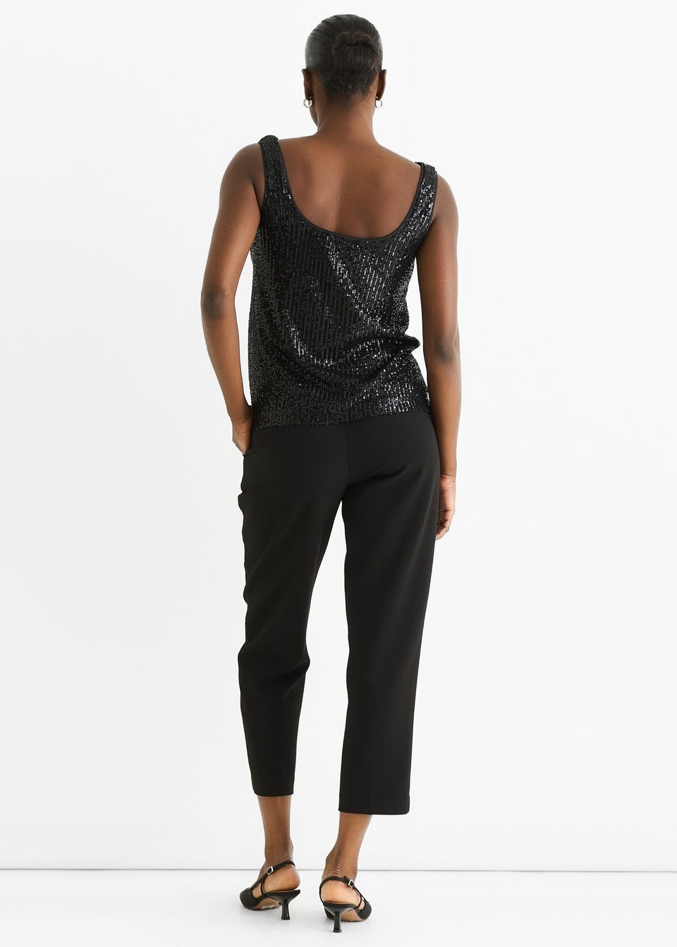 Gini London Black Sequin Cowl Neck Cami Top