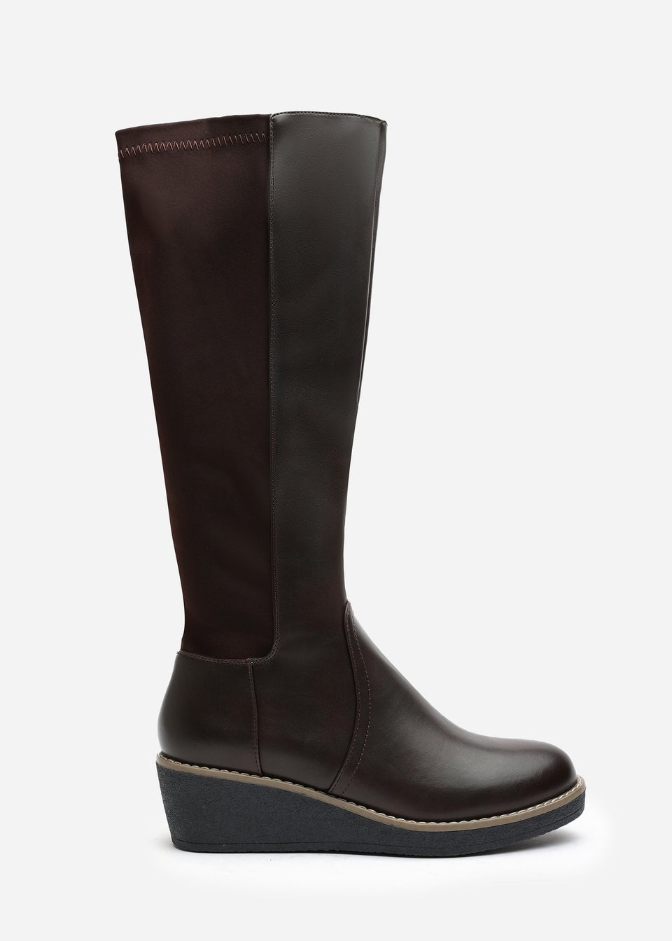 Where's That From Wide-Calf Journey Brown Knee High Wedge Boot
