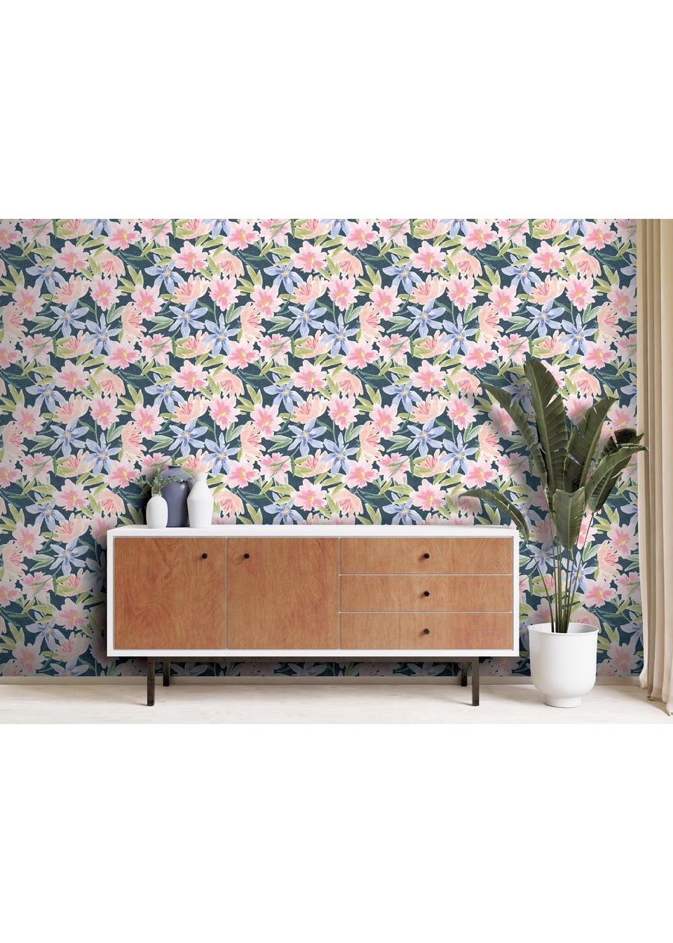Arthouse Watercolour Floral Navy Wallpaper