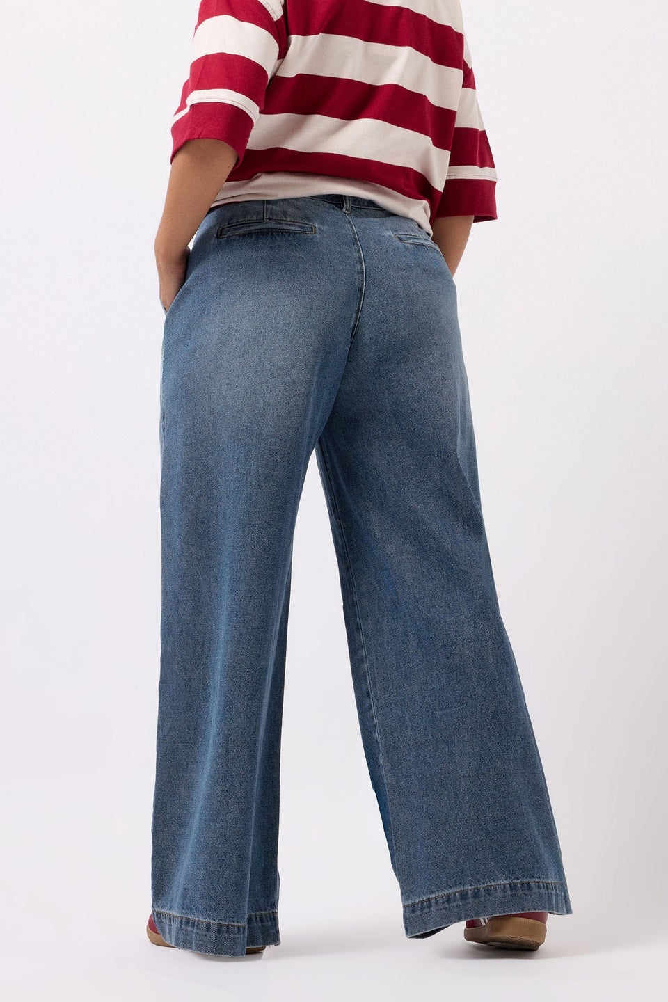 Yours Mid Blue Pleated Wide Leg Jeans