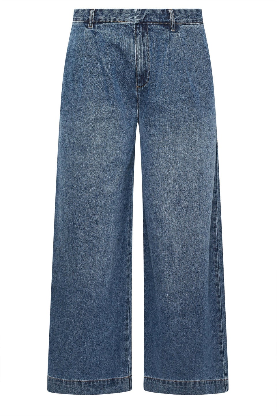 Yours Mid Blue Pleated Wide Leg Jeans