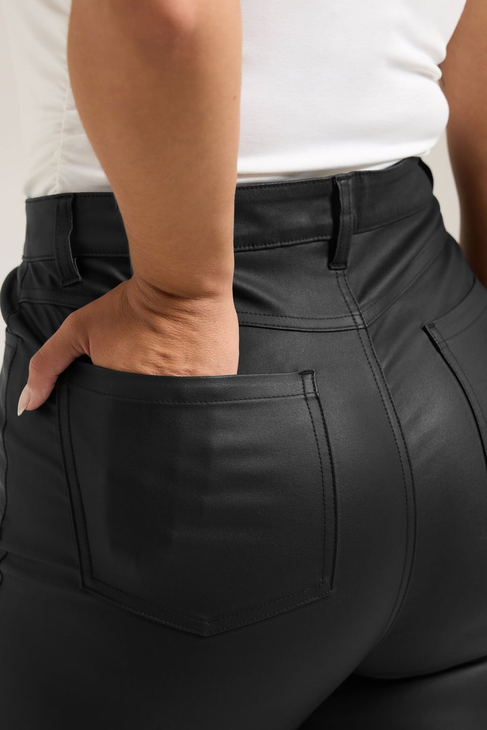 Yours Black Coated Flare Trousers